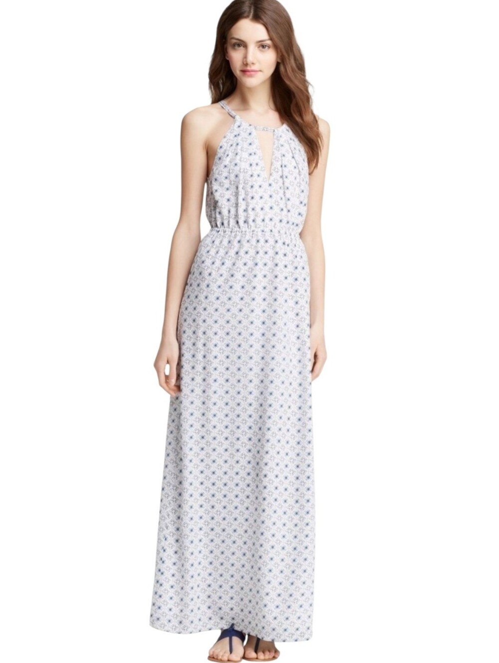 Revolve Joie Amaretta White & Blue Silk Geometric Print Maxi Dress‎ Size Small
